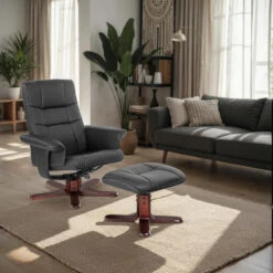 Tectake TV-fauteuil Met Krukje Model I, Zwart/bruin -Meubelpromotie 05201df80bd7486bab16bc1bf6e10dfc