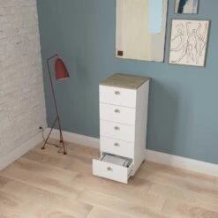 Ladekast Liva 5 Lades - Kronberg Eik/mat Wit -Meubelpromotie 07d90613a2774cda9d87cf460aa3cf8d