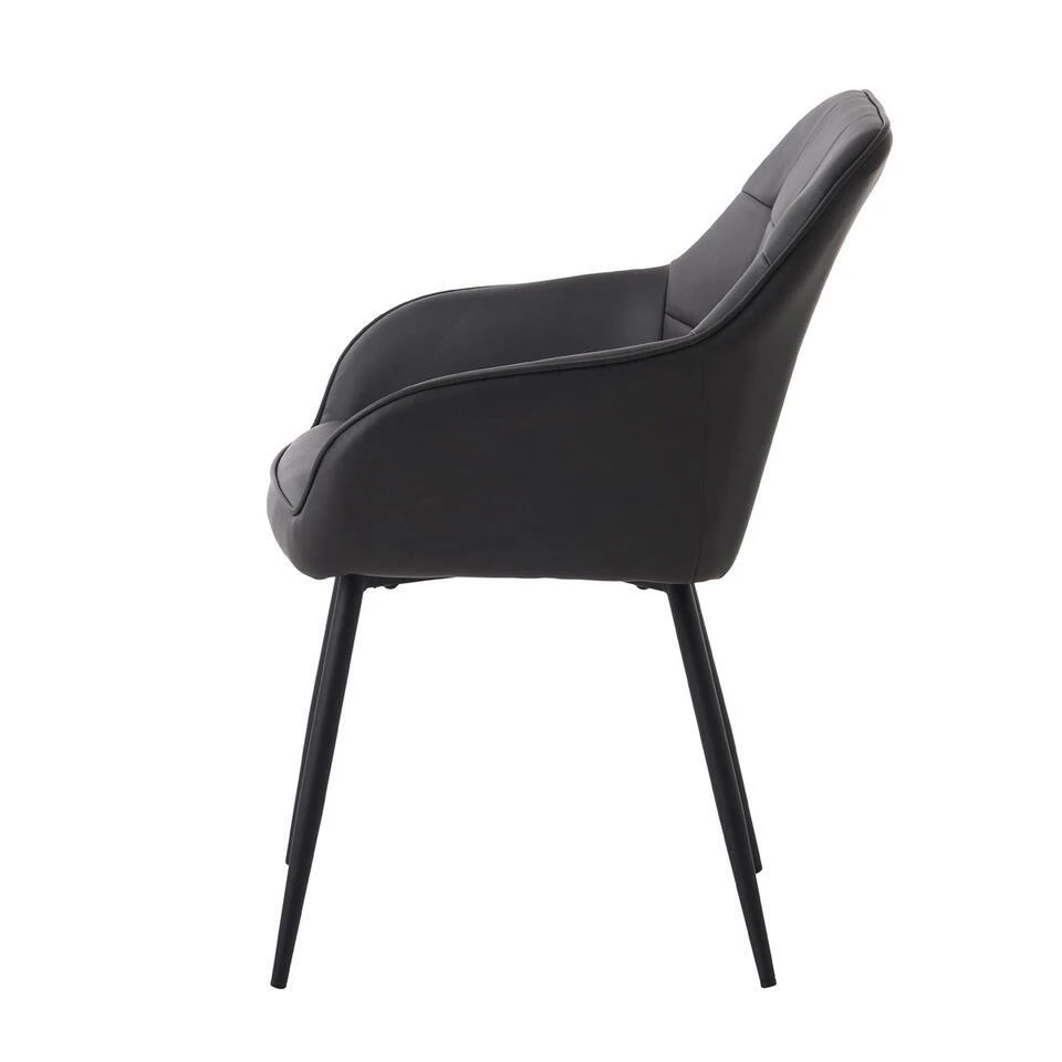 Eetkamerstoel Donkergrijs PU Leer - Nolan - Set Van 2 6 Eetkamerstoel Donkergrijs PU Leer - Nolan - Set Van 2 - Afbeelding 4