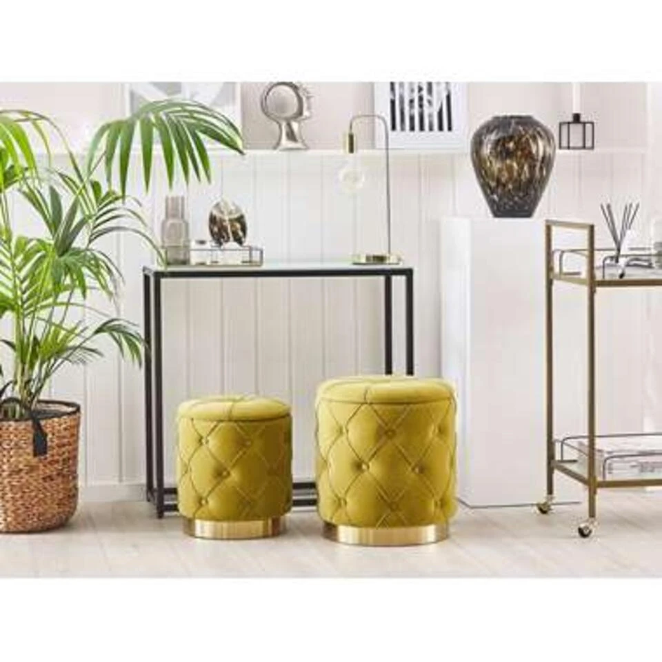 PUEBLO - Poef - Geel - 40/33 Cm - Fluweel 4 PUEBLO - Poef - Geel - 40/33 Cm - Fluweel - Afbeelding 2