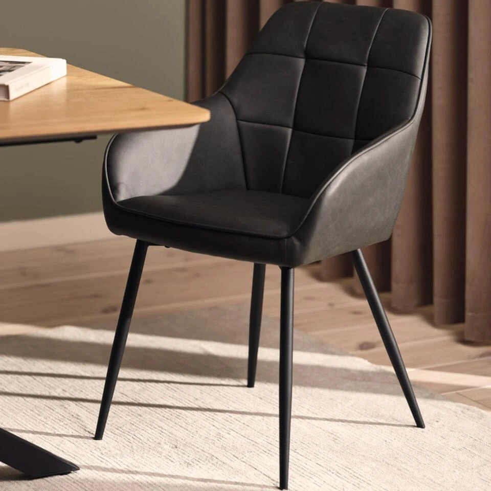 Eetkamerstoel Donkergrijs PU Leer - Nolan - Set Van 2 4 Eetkamerstoel Donkergrijs PU Leer - Nolan - Set Van 2 - Afbeelding 2