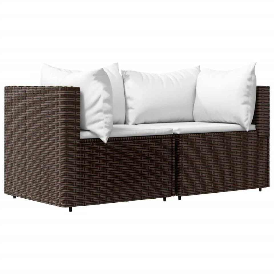 VidaXL - Loungeset - Bruin - Poly Rattan - 3 Stuks - Met Kussens 5 VidaXL - Loungeset - Bruin - Poly Rattan - 3 Stuks - Met Kussens - Afbeelding 3