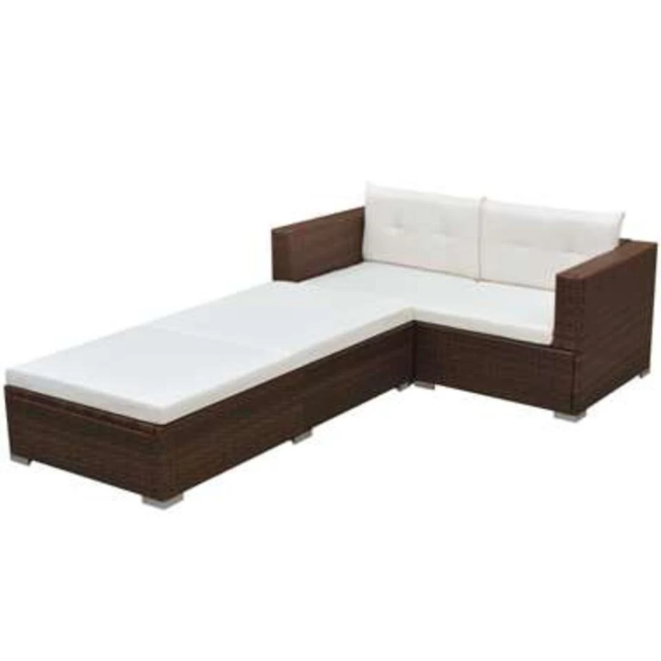 VidaXL 3-delige Overig Loungeset Met Kussens Poly Rattan Bruin 3 VidaXL 3-delige Overig Loungeset Met Kussens Poly Rattan Bruin
