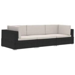 VidaXL 3-delige Loungeset Met Kussens Poly Rattan Zwart -Meubelpromotie 1000002845 0101