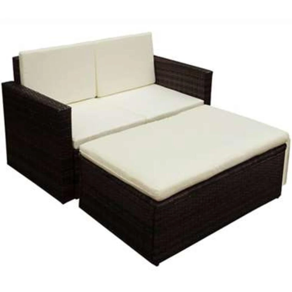 VidaXL 2-delige Loungeset Met Kussens Poly Rattan Bruin 3 VidaXL 2-delige Loungeset Met Kussens Poly Rattan Bruin