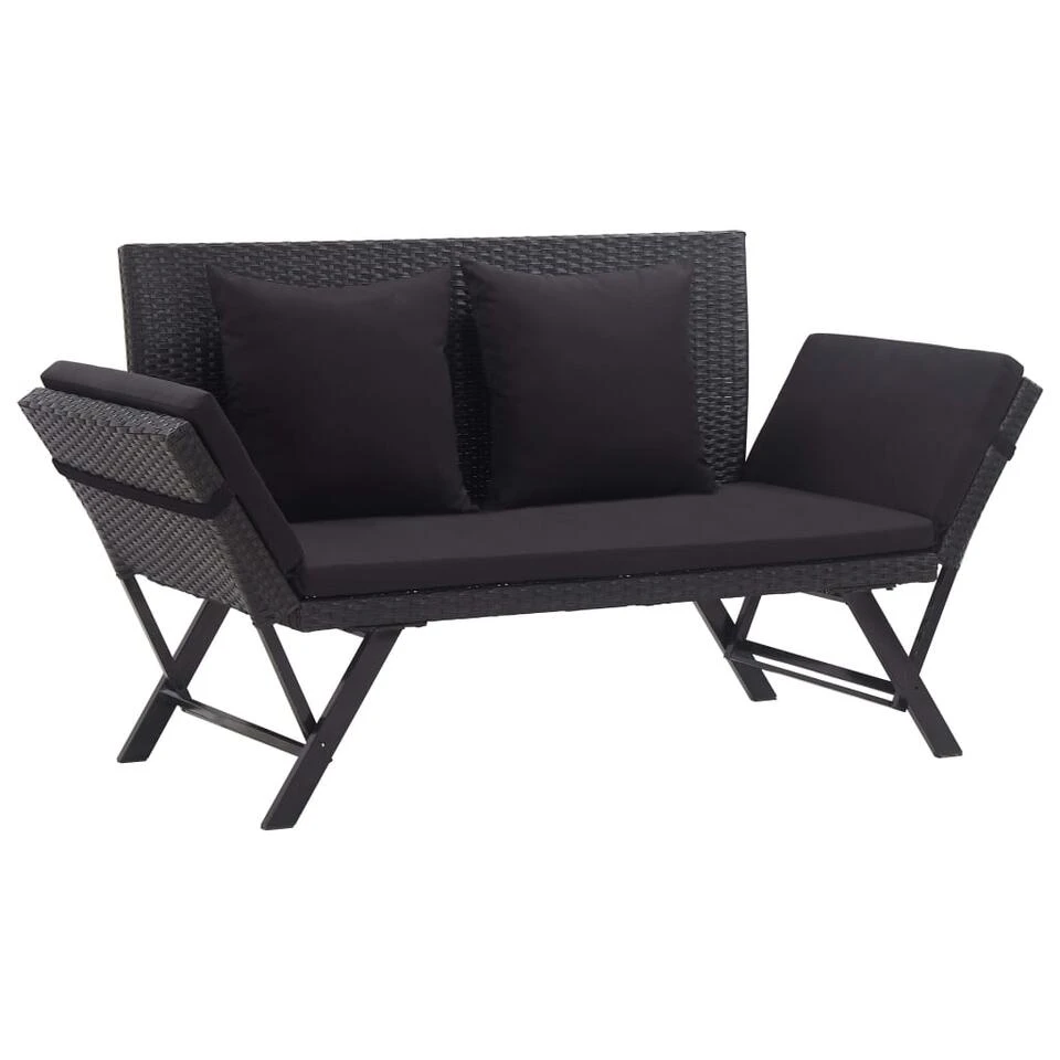 VidaXL Tuinbank Met Kussens 176 Cm Poly Rattan Zwart Overig 2 VidaXL Tuinbank Met Kussens 176 Cm Poly Rattan Zwart Overig