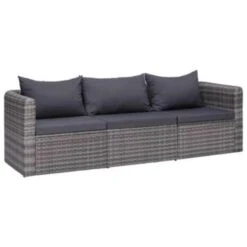 VidaXL 3-delige Loungeset Met Kussens Poly Rattan Grijs