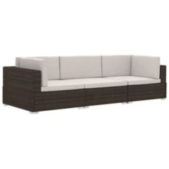 VidaXL 3-delige Loungeset Met Kussens Poly Rattan Bruin