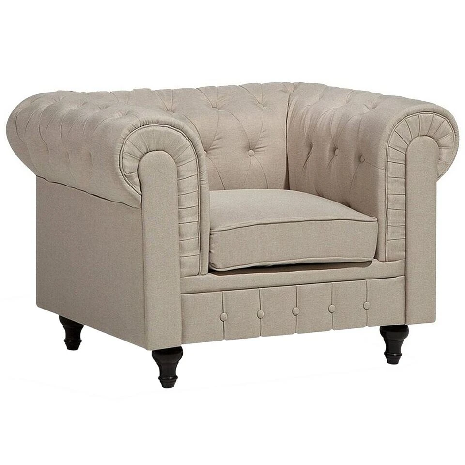 Beliani Fauteuil CHESTERFIELD - Beige Polyester 3 Beliani Fauteuil CHESTERFIELD - Beige Polyester