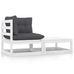 VidaXL 2-delige Loungeset Met Kussens Massief Grenenhout Wit