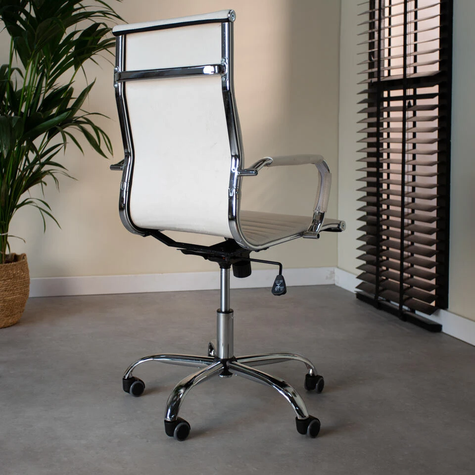 Industriële Bureaustoel Matt Wit Hoog Ecoleder - 50x55x112 Cm - Leder - Wit 5 Industriële Bureaustoel Matt Wit Hoog Ecoleder - 50x55x112 Cm - Leder - Wit - Afbeelding 3