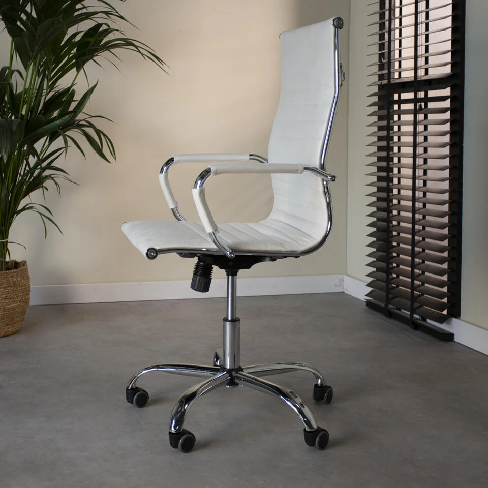 Industriële Bureaustoel Matt Wit Hoog Ecoleder - 50x55x112 Cm - Leder - Wit 6 Industriële Bureaustoel Matt Wit Hoog Ecoleder - 50x55x112 Cm - Leder - Wit - Afbeelding 4