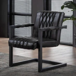 Giga Meubel Fauteuil Pu-Leer Zwart - 62x71x81cm - Stalen Onderstel -Meubelpromotie 1000044348 0101