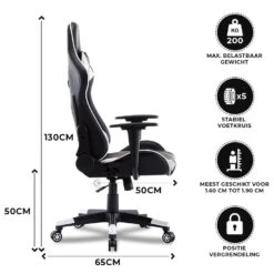 Gamestoel Las Vegas - Zwart / Wit - Gaming Stoel - Bureaustoel 8 Gamestoel Las Vegas - Zwart / Wit - Gaming Stoel - Bureaustoel -Meubelpromotie 1000050265 0102