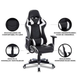 Gamestoel Las Vegas - Zwart / Wit - Gaming Stoel - Bureaustoel 9 Gamestoel Las Vegas - Zwart / Wit - Gaming Stoel - Bureaustoel -Meubelpromotie 1000050265 0103