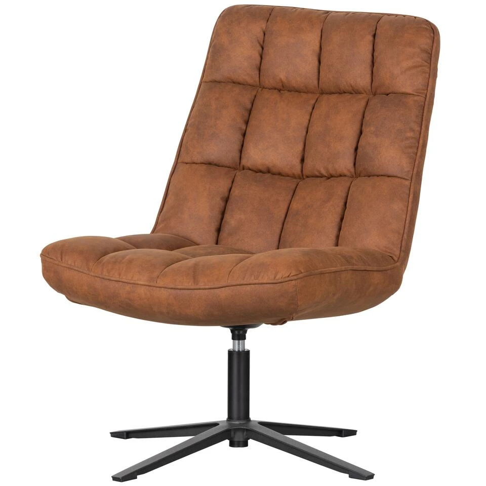 WOOOD Dirkje Draaifauteuil - Leerlook - Cognac - 101x70x85 3 WOOOD Dirkje Draaifauteuil - Leerlook - Cognac - 101x70x85