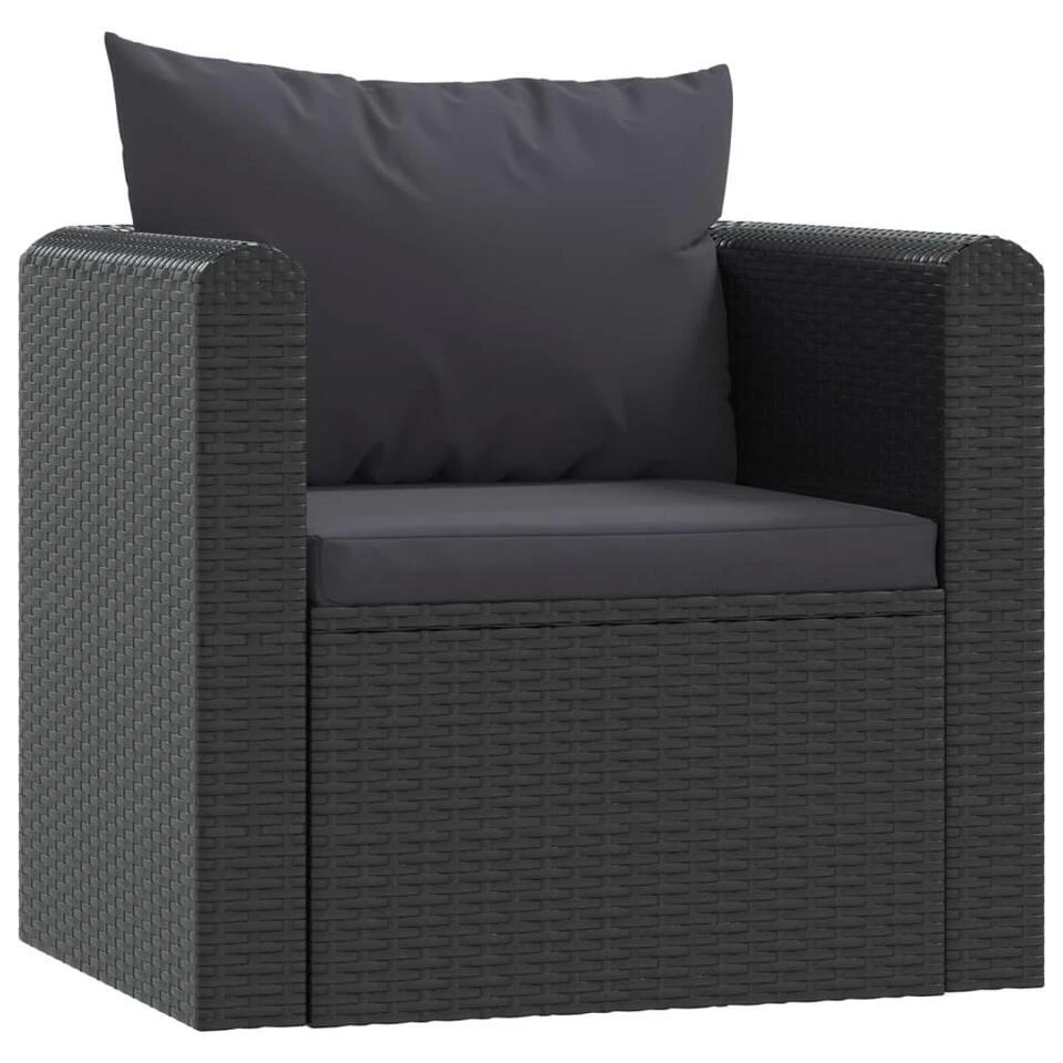 VidaXL Fauteuil Met Kussens Poly Rattan Zwart 3 VidaXL Fauteuil Met Kussens Poly Rattan Zwart