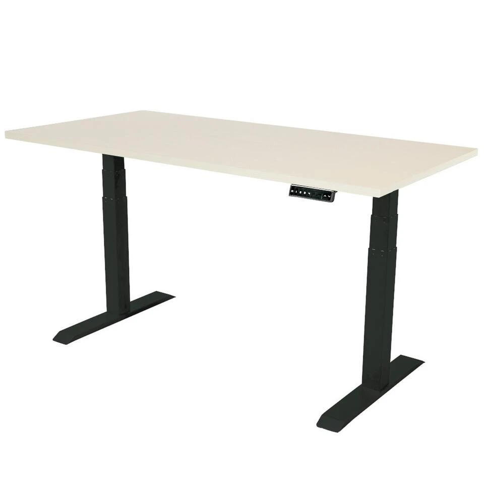 Elektrisch Verstelbaar Bureau - 160x80 Cm - Dual Motor - Zwart / Licht Eiken 3 Elektrisch Verstelbaar Bureau - 160x80 Cm - Dual Motor - Zwart / Licht Eiken