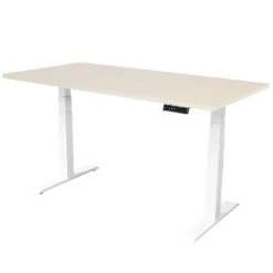 Elektrisch Verstelbaar Bureau - 140x80 Cm - Dual Motor - Wit / Licht Eiken