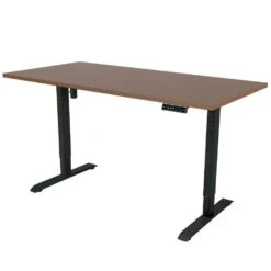 Elektrisch Verstelbaar Bureau - 160x80 Cm - Single Motor - Zwart / Donker Eiken