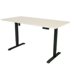 Elektrisch Verstelbaar Bureau - 160x80 Cm - Single Motor - Zwart / Licht Eiken