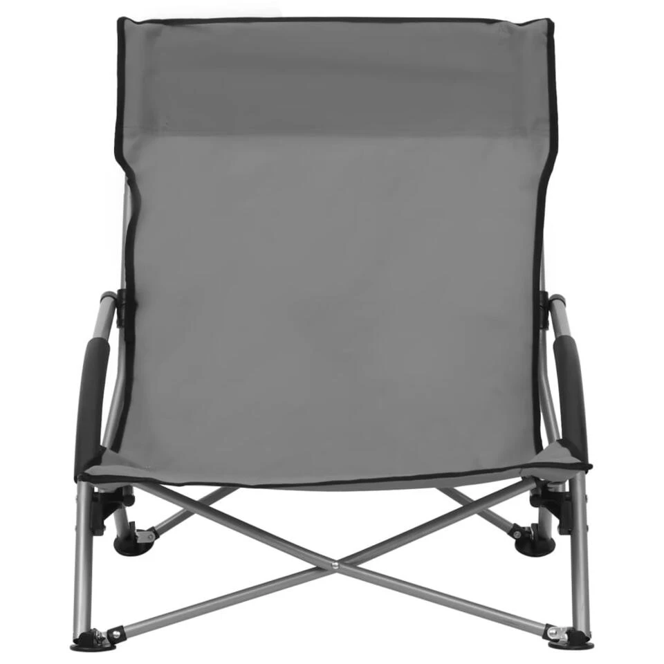 VidaXL Strandstoelen 2 St Inklapbaar Stof Grijs 4 VidaXL Strandstoelen 2 St Inklapbaar Stof Grijs - Afbeelding 2