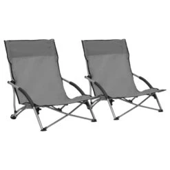 VidaXL Strandstoelen 2 St Inklapbaar Stof Grijs
