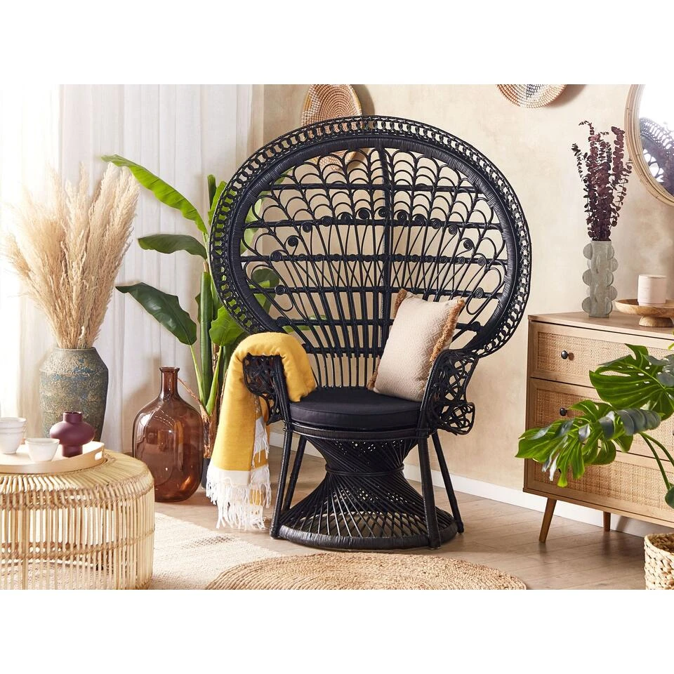 Beliani Fauteuil EMMANUELLE - Zwart Rotan 6 Beliani Fauteuil EMMANUELLE - Zwart Rotan - Afbeelding 4