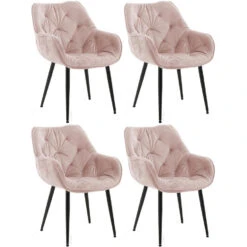 CLP Set Van 4 Eetkamerstoelen Tanna Fluweel Roze
