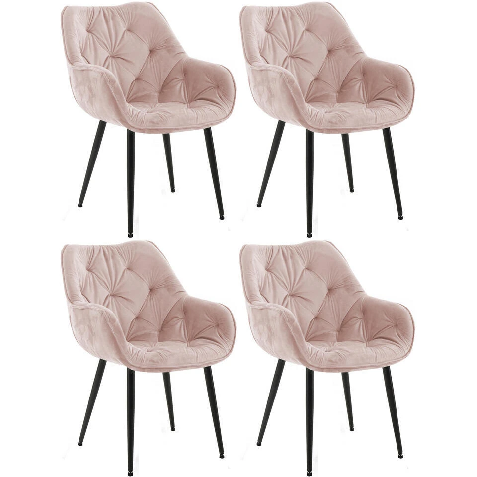 CLP Set Van 4 Eetkamerstoelen Tanna Fluweel Roze 3 CLP Set Van 4 Eetkamerstoelen Tanna Fluweel Roze