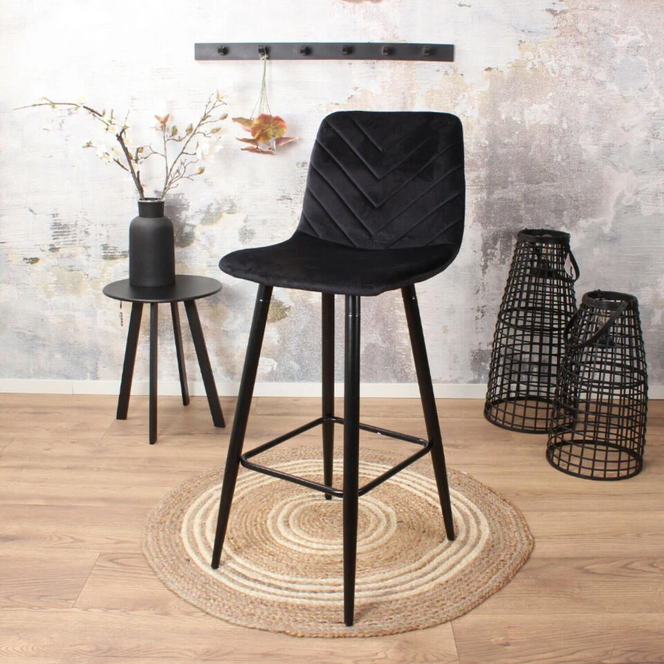 DS4U® Gaby Barkruk Velvet - Stof - Zwart 4 DS4U® Gaby Barkruk Velvet - Stof - Zwart - Afbeelding 2