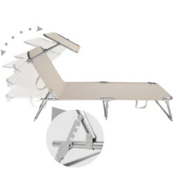 Tectake - Ligbed Met Zonnedak Beige -Meubelpromotie 1000083093 0102