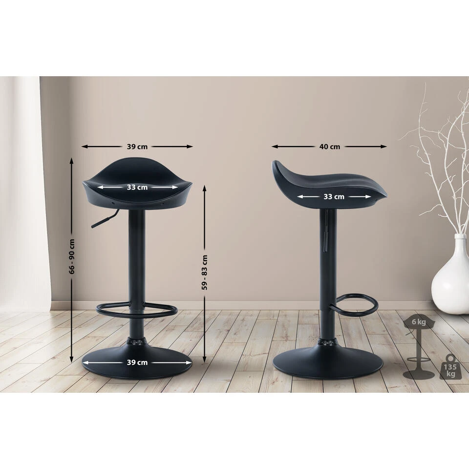 CLP Set Van 2 Barkrukken Alisson Kunstleder Zwart 4 CLP Set Van 2 Barkrukken Alisson Kunstleder Zwart - Afbeelding 2