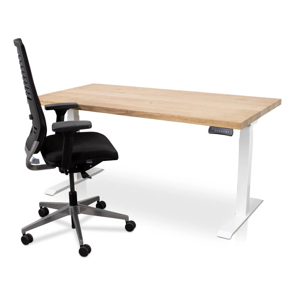 MRC Zit-sta Bureau Massief Eiken Blad 180x90 Wit Frame NEN-EN 527 4 MRC Zit-sta Bureau Massief Eiken Blad 180x90 Wit Frame NEN-EN 527 - Afbeelding 2