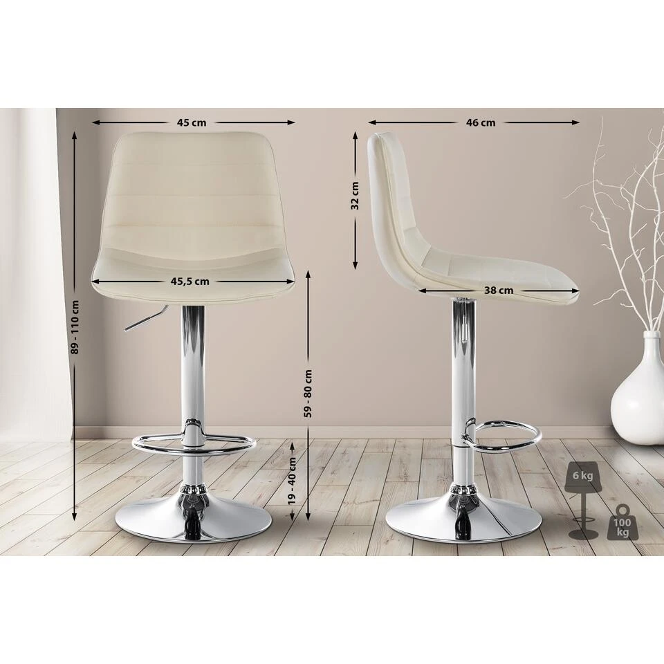 CLP Barkruk Lex Chroom Frame Kunstleer Crème 4 CLP Barkruk Lex Chroom Frame Kunstleer Crème - Afbeelding 2