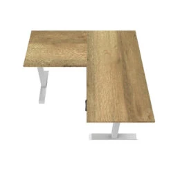 Elektrisch Verstelbaar Bureau Natuur Eik - Hoek Zit-sta Frame Wit