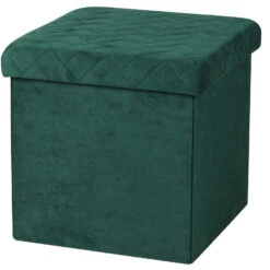 Merkloos Urban Living Poef/hocker/opbergbox - Velvet Donkergroen - Mdf - 38 X 38 Cm
