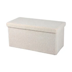 Merkloos Urban Living Poef/hocker/opbergbox - Creme Wit - 76 X 38 X 38 Cm