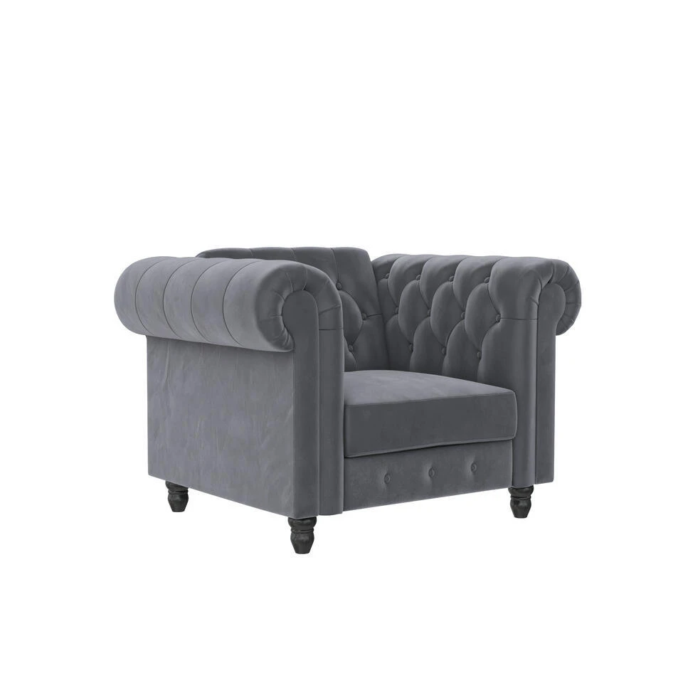 Felix - Fauteuil Chesterfield In Antraciet Fluweel 3 Felix - Fauteuil Chesterfield In Antraciet Fluweel