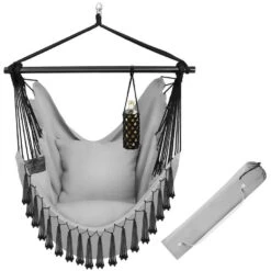 Tectake Hangstoel Malika, Boho-stijl, Draagkracht 150kg, Grijs