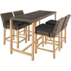 Meubelpromotie 15 Tectake Wicker Bartafel Lovas Met 4 Stoelen Latina, Natuur