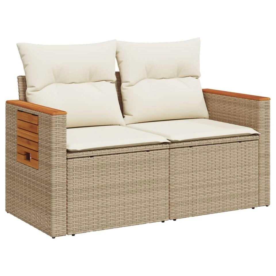 VidaXL - Tuinbank 2-zits - Beige - Poly Rattan - Met Kussens 3 VidaXL - Tuinbank 2-zits - Beige - Poly Rattan - Met Kussens