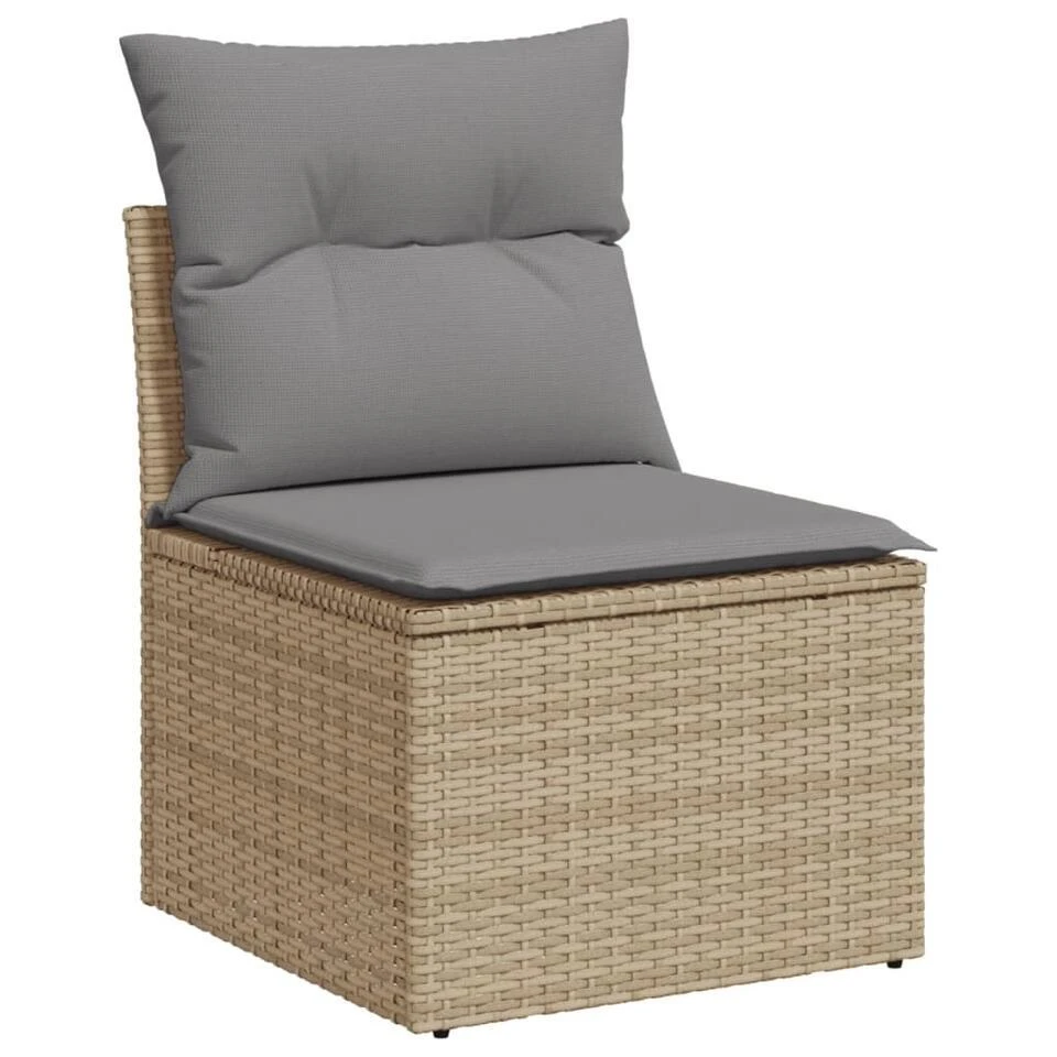 VidaXL - Tuinbank Zonder Armleuning - Beige - Poly Rattan - Met Kussens 3 VidaXL - Tuinbank Zonder Armleuning - Beige - Poly Rattan - Met Kussens