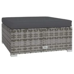 VidaXL - Tuinvoetenbank - Grijs - Poly Rattan - Met Kussen - 70x70x30 Cm