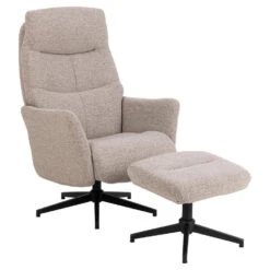 Hioshop London Fauteuil Recliner Met Voetenbank Bouclé Beige