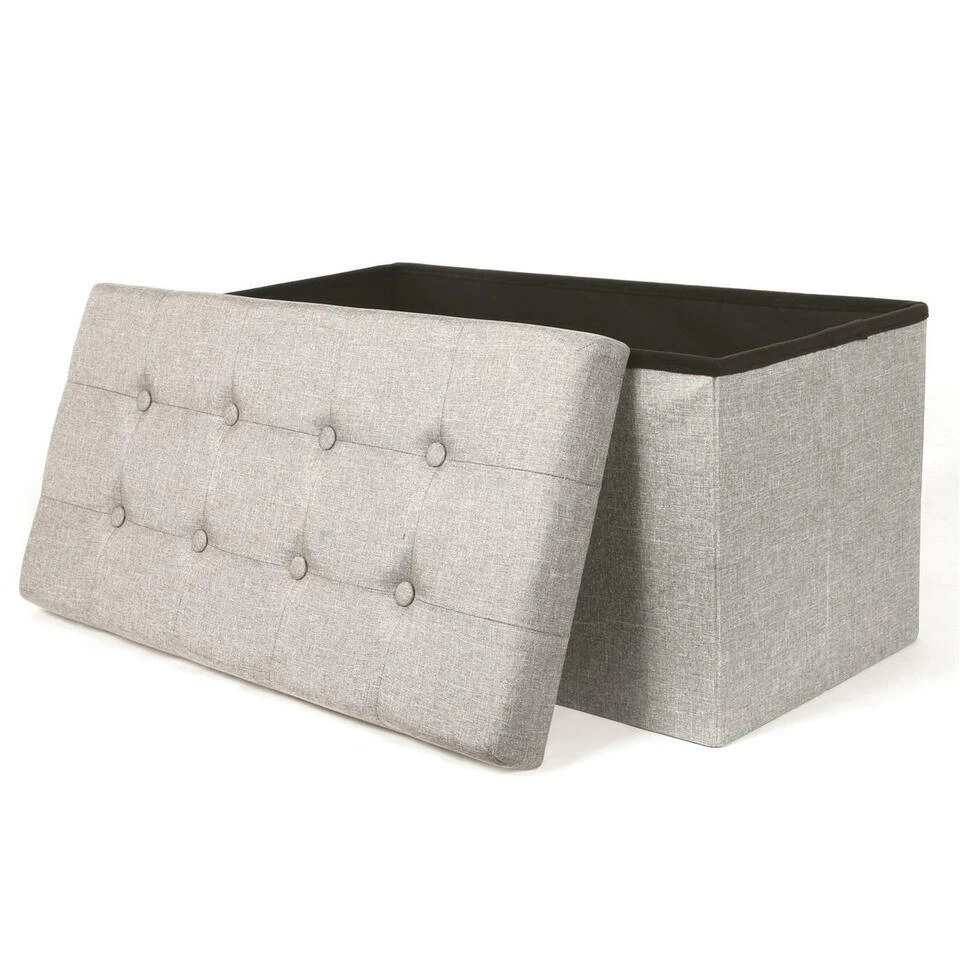 Home Deco Poef Chique - Opbergbox - Lichtgrijs - 76 X 38 Cm 3 Home Deco Poef Chique - Opbergbox - Lichtgrijs - 76 X 38 Cm