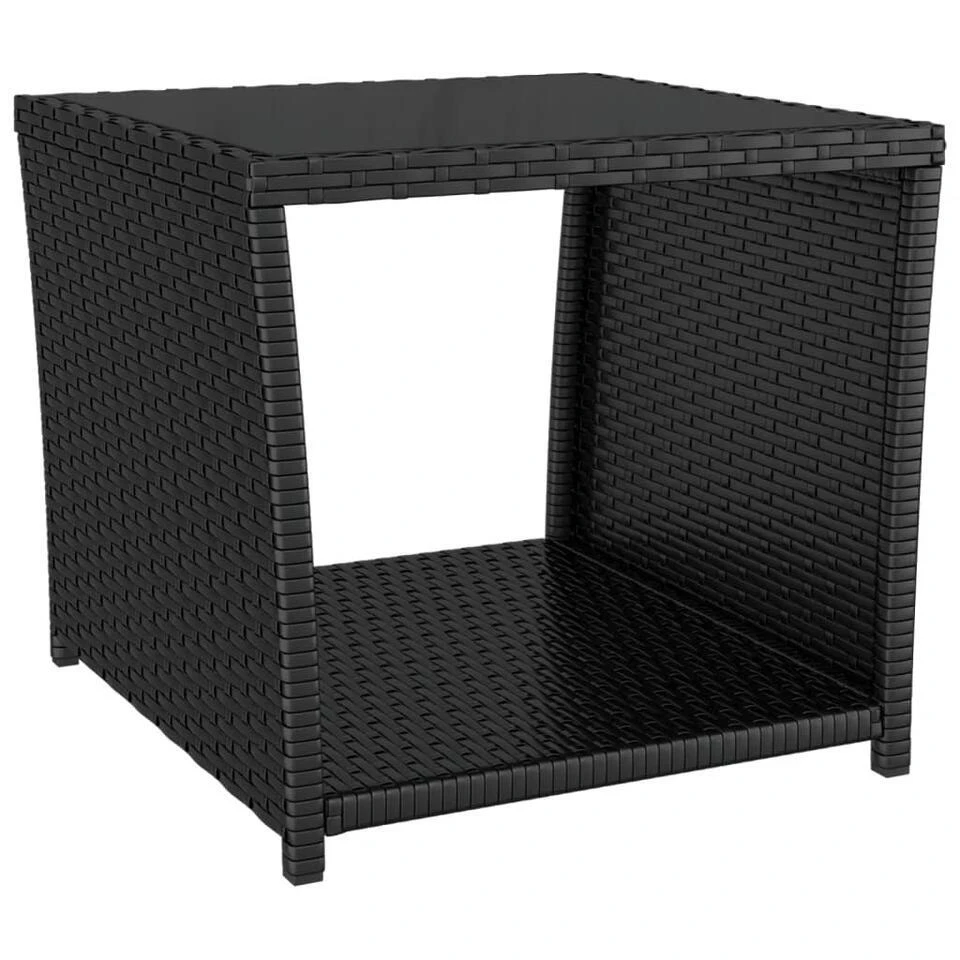 VidaXL - Salontafel Met Glazen Blad - Zwart - Poly Rattan - 45x45x40 Cm 3 VidaXL - Salontafel Met Glazen Blad - Zwart - Poly Rattan - 45x45x40 Cm