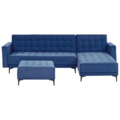 ABERDEEN - Slaapbank Met Ottomaan - Blauw - Linkszijdig - Fluweel