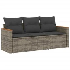VidaXL 3-zits Loungebank Met Kussens - Grijs - Poly Rattan -179x62x69 Cm