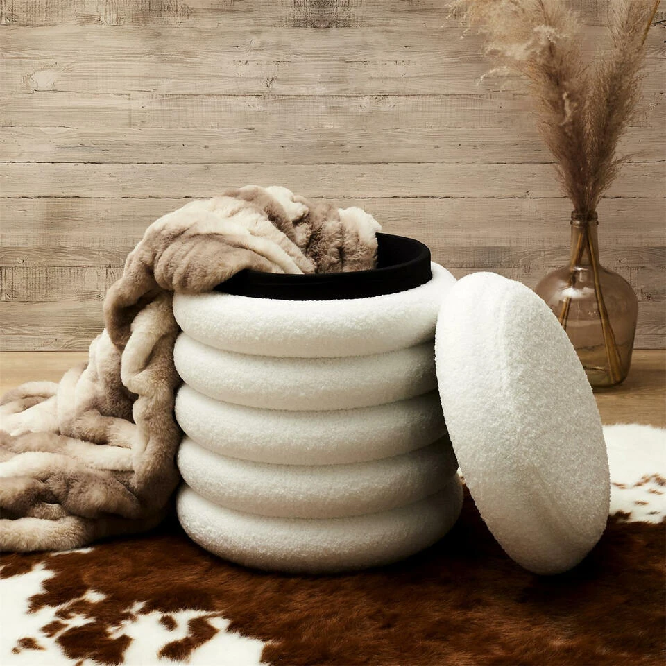 Home Deco Factory Poef/krukje - Boucle - Wit - D37 X H44 Cm 4 Home Deco Factory Poef/krukje - Boucle - Wit - D37 X H44 Cm - Afbeelding 2